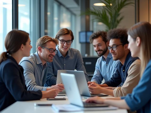 Team working together in a modern office looking at printer parts